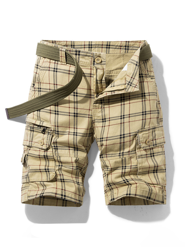 Men Shirts - Stylish Men's Plaid Sports Shorts - Slim Fit, Multi-Pocke - Men Shirts | MENLL